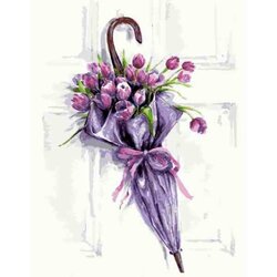 Diamond Painting Flower Umbrella  50 x 40 Ronde Steentjes op kader