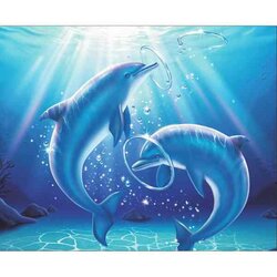Diamond Painting Playing Dolphins  50 x 40 Ronde Steentjes op kader