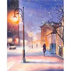 Diamond Painting Evening Snowstorm  40 x 50 ronde steentjes op kader