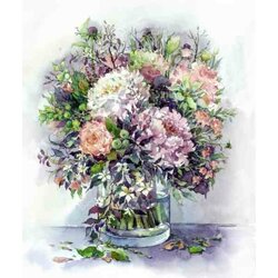 Bouquet with peonies and herbs in lilac colours  40 x 50
