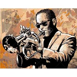 Saxophone Player  50 x40  cm  ronde steentjes met kader