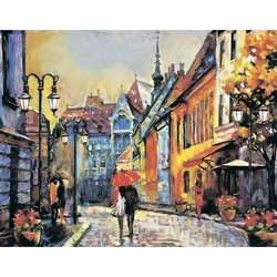 Diamond Painting European Town   50 x40  cm  ronde steentjes met kader