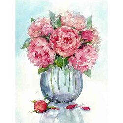 Diamond Painting Gentle Peonies   50 x40  cm  ronde steentjes met kader