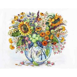 sunflowers in a vase   50 x40  cm  ronde steentjes met kader