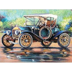 Retro Car  50 x40  cm  ronde steentjes met kader