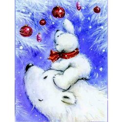 Happy Polar Bear  Family   30 x 40  cm  ronde steentjes met kader