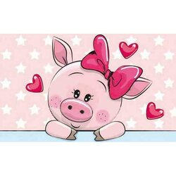 Diamond Painting Piggy in Love 30 x20  cm  ronde steentjes met kader
