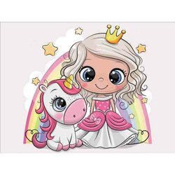 Diamond Painting Little Princess with unicorn  40 x 30 cm  ronde steentjes met kader