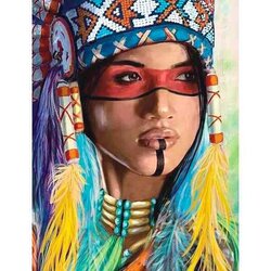 Diamond Painting Native American Woman  40 x 50 cm  ronde steentjes met kader