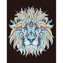 Diamond Painting Ethnic Lion  40 x 50 cm  ronde steentjes met kader