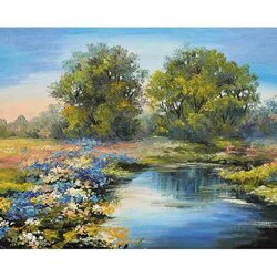 Diamond Painting Summer River    40 x 50 cm  ronde steentjes met kader