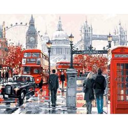Diamond Painting London Street  50 x40  cm  ronde steentjes met kader