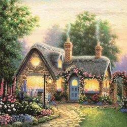 Diamond Painting Cozy House nr 2  50x50 Vierkante steentjes