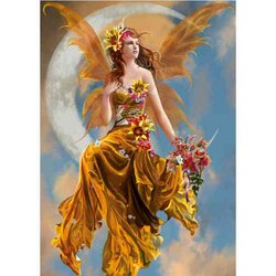 Diamond Painting Gouden Maanfee 50x70   Vierkante steentjes