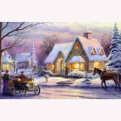 Diamond  Painting  Winter Cosy house  55x40 cm Vierkante steentjes
