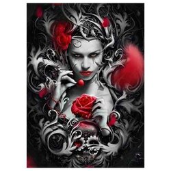 Diamond  Painting  Mysterieuze Rozen Dame 40 x 55 cm Vierkante steentjes