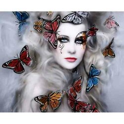 Diamond  Painting  Vlinder  Dame 50 x 40 cm Vierkante steentjes