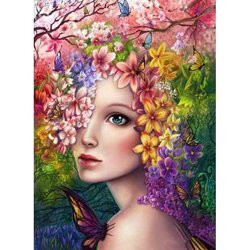 Diamond  Painting  Lady BLoem  40 x 55 cm Vierkante steentjes