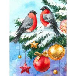 diamond Painting Twee Roodborstjes met kerstboom  30x40