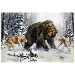 Diamond Painting Huskies and Bear 100 x 68 cm vierkante steentjes