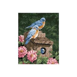 Diamond  Painting Nestkastje met vogels  48x 38 cm  vierkante steentjes