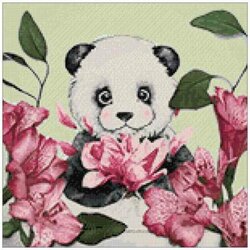 Diamond  Painting Panda and flowers 38x38 vierkante steentjes