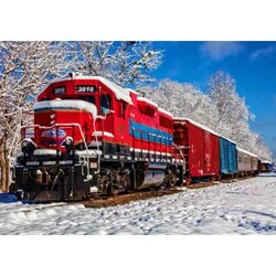 Red Train In The Snow -  Puzzel 1500 stukjes