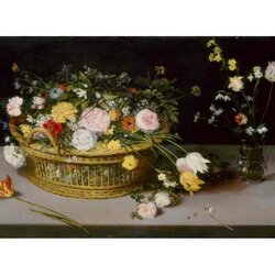 Jan Brueghel - Flowers in a Basket and a Vase, 1615 -  Puzzel 2000 stukjes