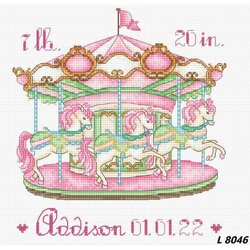 Roze Baby Carousel Aida Leti Stitch Borduurpakket