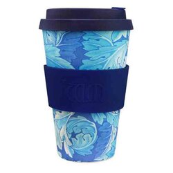 Ecoffee Cup Bamboe Beker - 400 ml William Morris Acanthus met Donkerblauw Siliconen