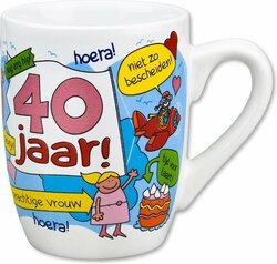 Paper Dreams Mok Cartoon-stijl 40 Jaar Keramiek 325 Ml Wit