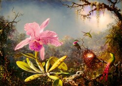 Martin Johnson Heade - Cattleya Orchid and Three Hummingbirds, 1871 - Puzzel - 1000 Stukjes