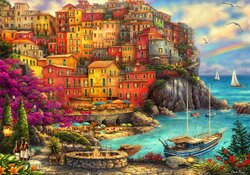 Chuck Pinson - A Beautiful Day at Cinque Terre Puzzel 1000 Stukjes
