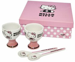 HELLO KITTY - Set of 2 Egg Cups & Spoons