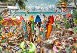 Dogs and Cats at the Beach - Honden en Katten op het strand - Legpuzzel - 2000 stukjes