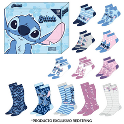 STITCH - Blue&Pink - Gift Box - 12 Pairs of Socks (S 35-41)